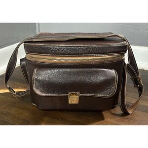 Bagatiba Dark Brown Leather Camera Bag with Gold Hardware